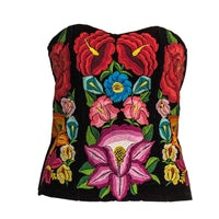 Corset del istmo, con flores de colores y acapulco rosa